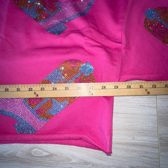 NWT Peach Love California Pink Sequin Cowboy Boots Cropped Sweatshirt L Festival - Picture 6 of 11